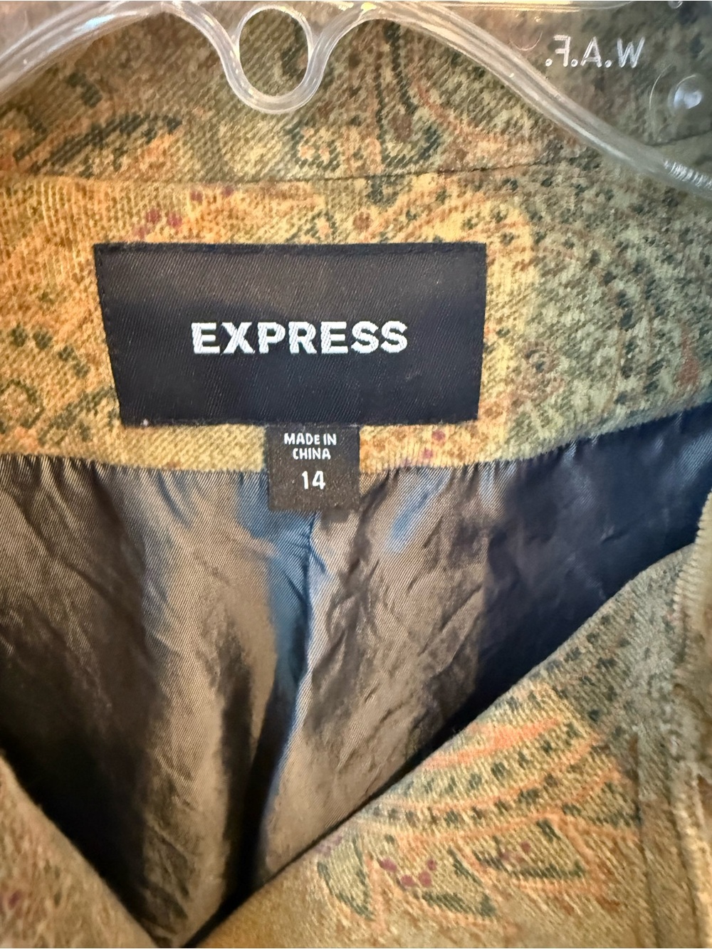 Vintage Express Women's Olive Green Paisley Double-Breasted Coat - Picture 3 of 8